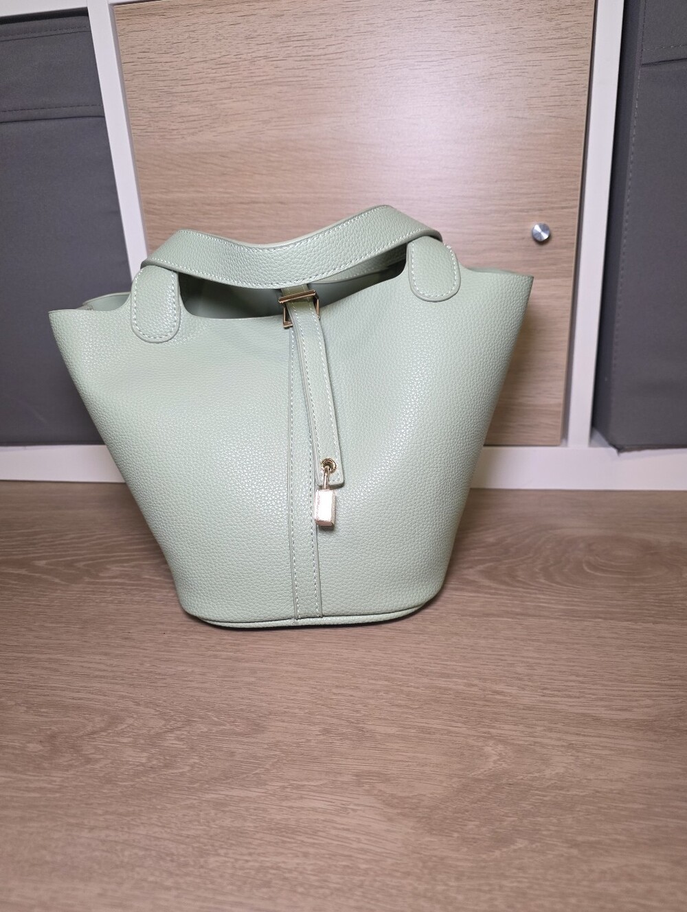 Mint Green Faux Leather Bucket Tote Bag - Women's Handbag